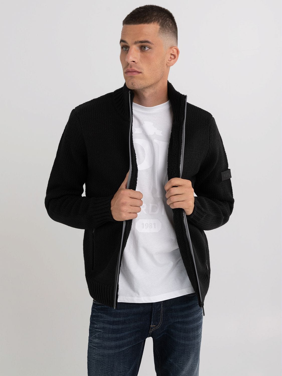 Zip up ribbed discount cardigan