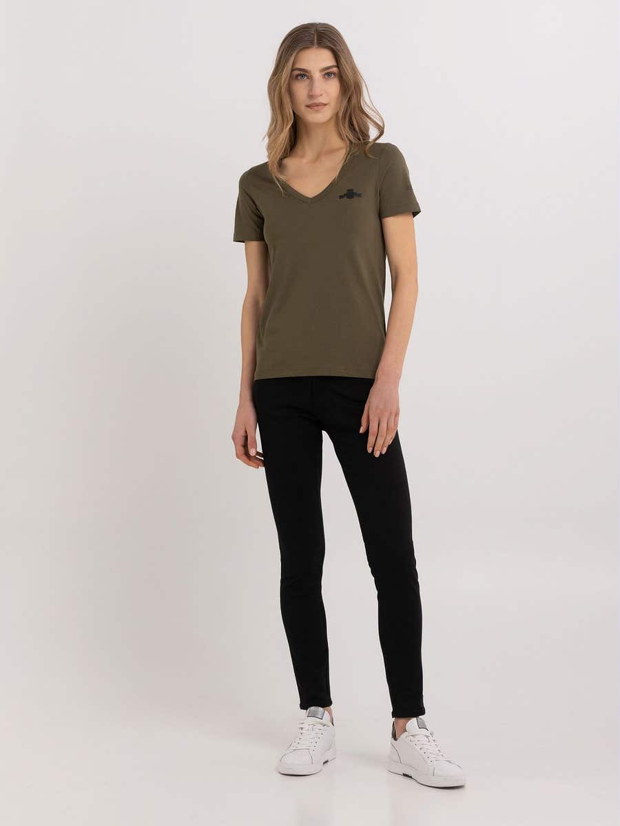 REPLAY V-neck t-shirt with Archive logo W3595B.000.23188P ARMY GREEN... 1