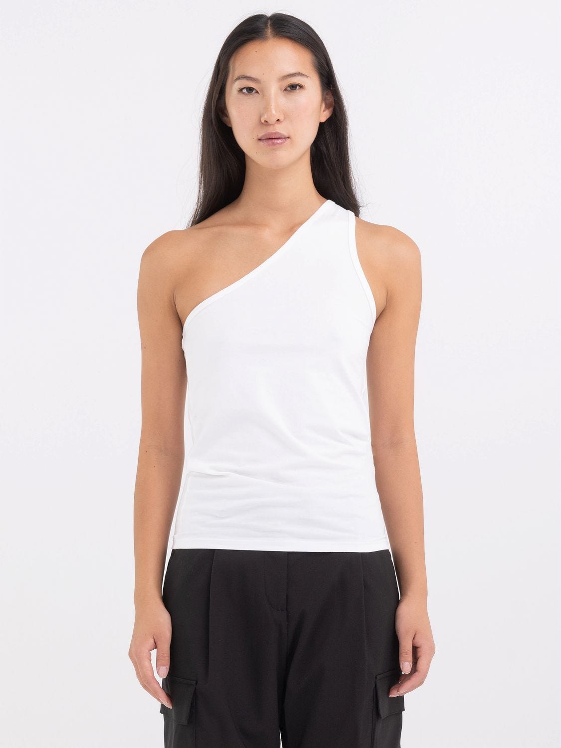 One shoulder white store shirt