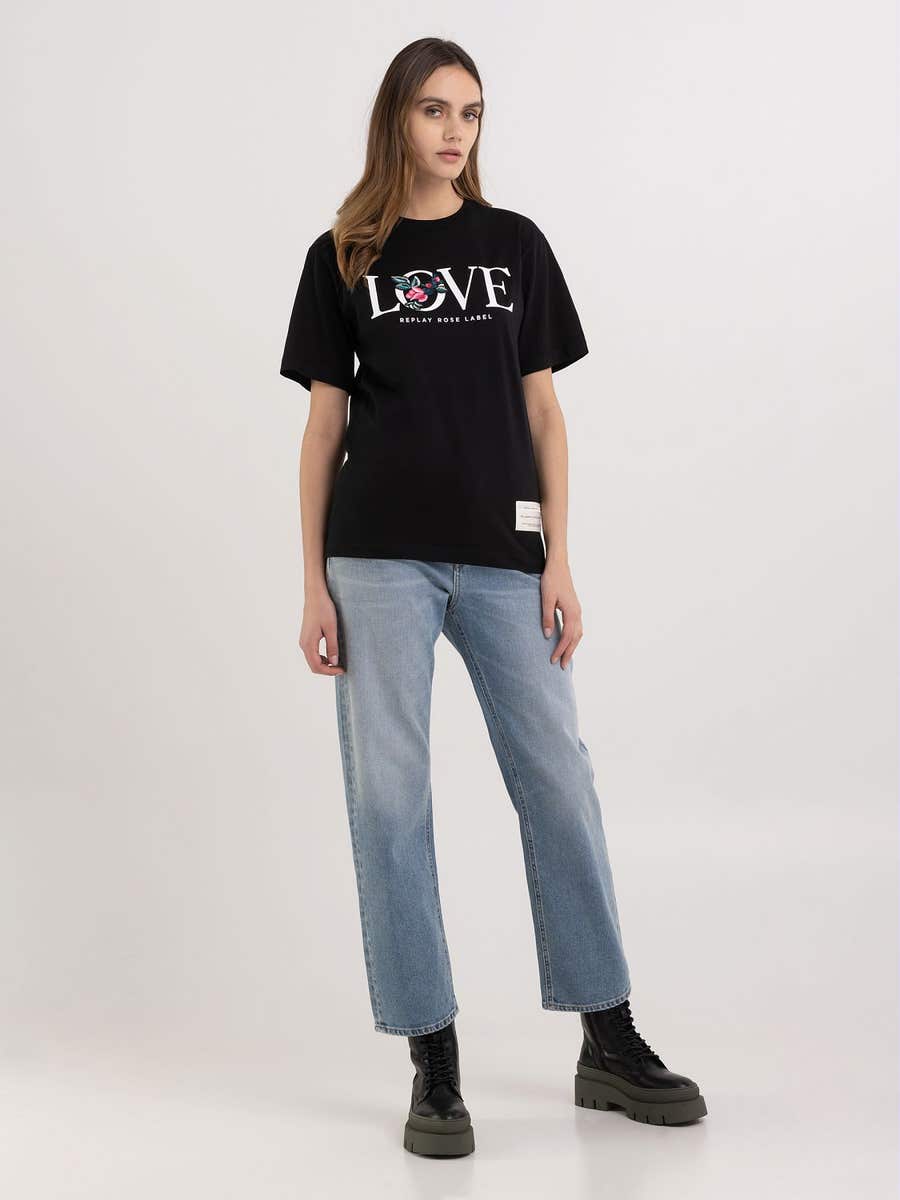 REPLAY T--shirt with print and embroidery W3698F.000.20994 BLACK 1