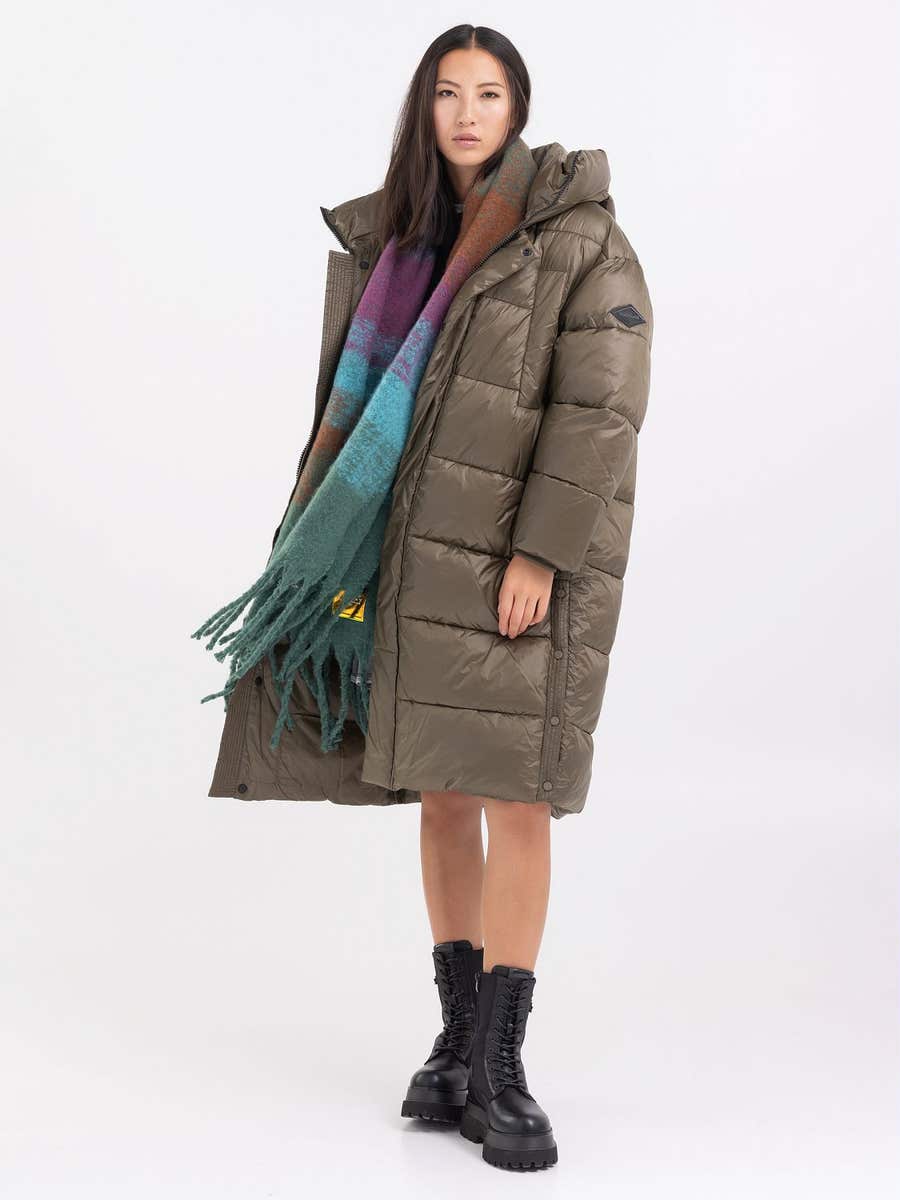 REPLAY Oversized quilted long jacket W7800 .000.84198 DARK OLIVE.... 1