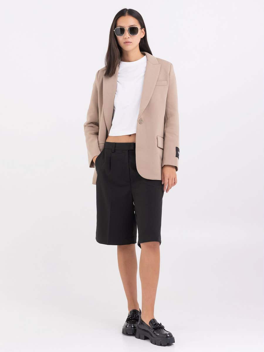 REPLAY Essential single-breasted blazer in piqué fleece W7824 .000.23585 SAND 1