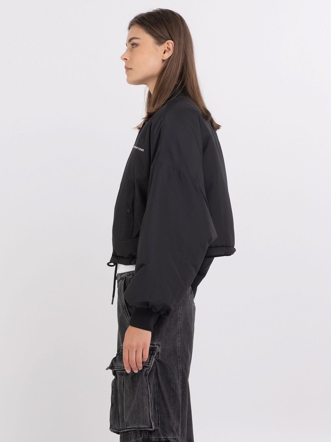 Sleeveless Nylon Cropped Bomber Jacket