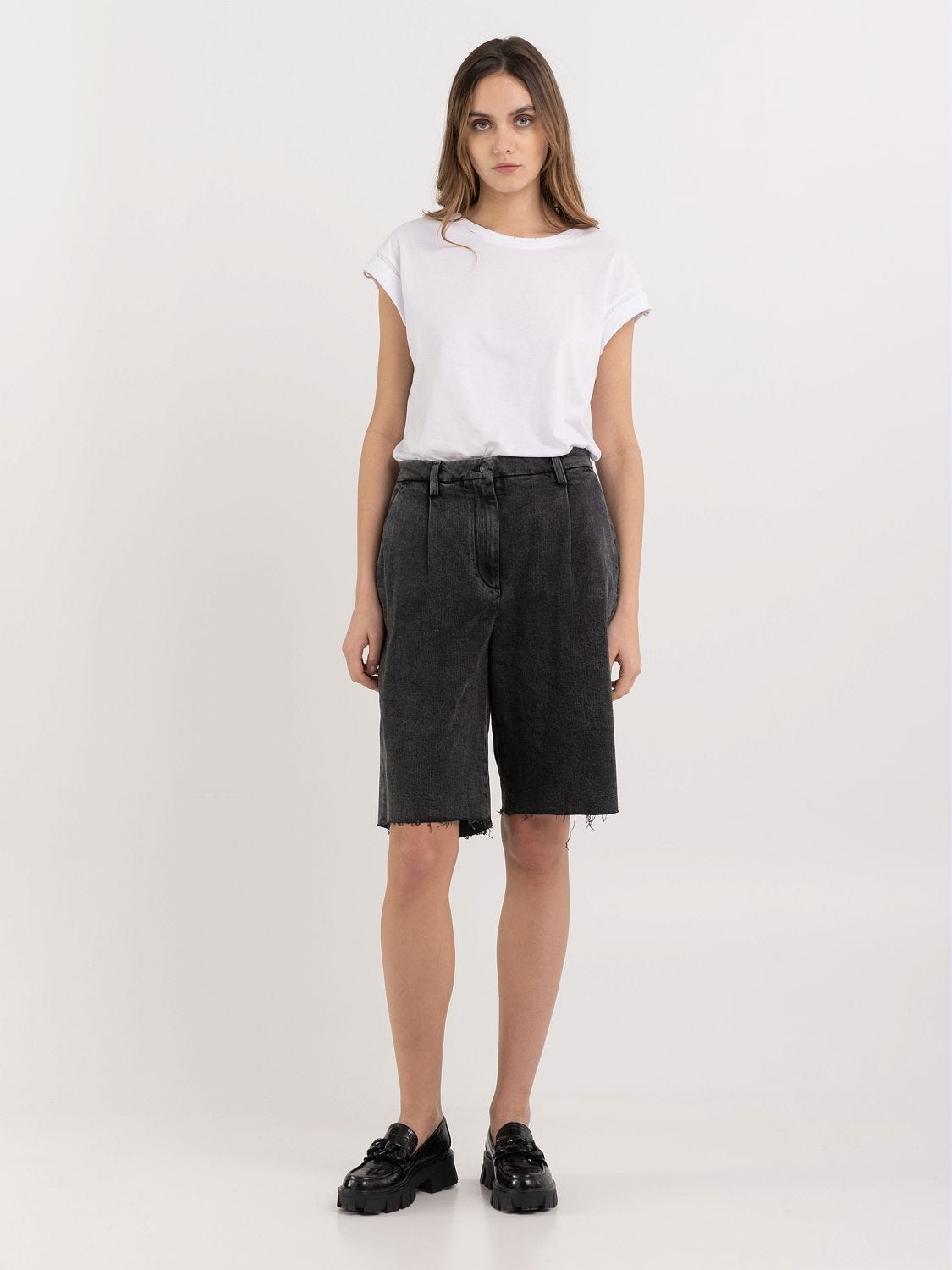Wide leg online denim bermuda shorts