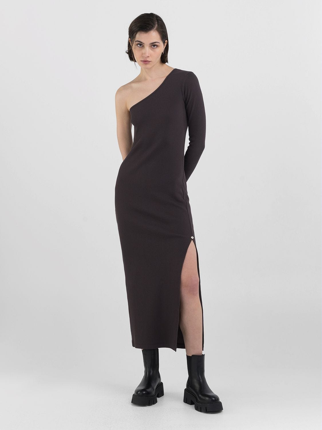 One shoulder ribbed dress clearance