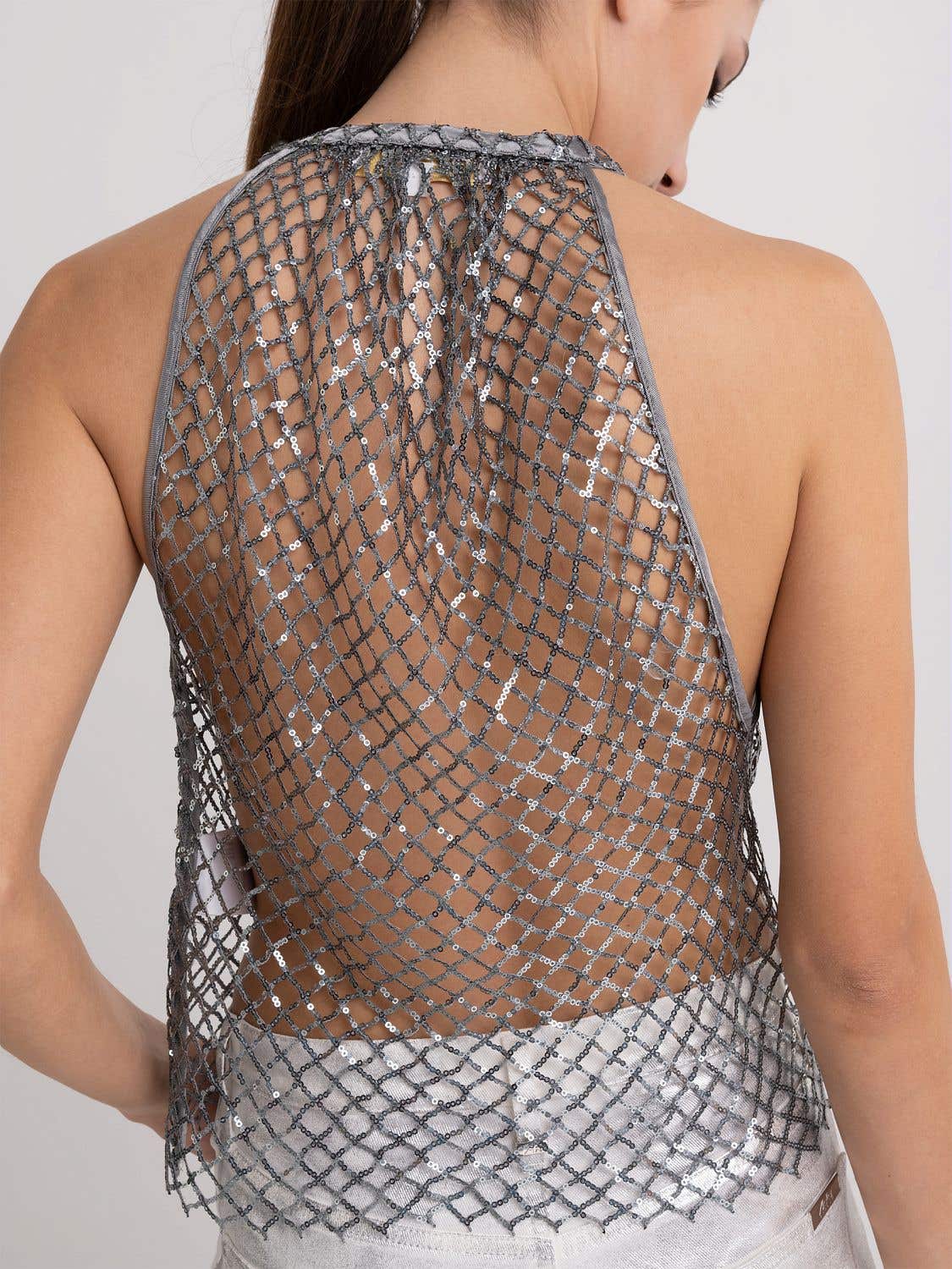 Atelier Replay mesh top with sequins